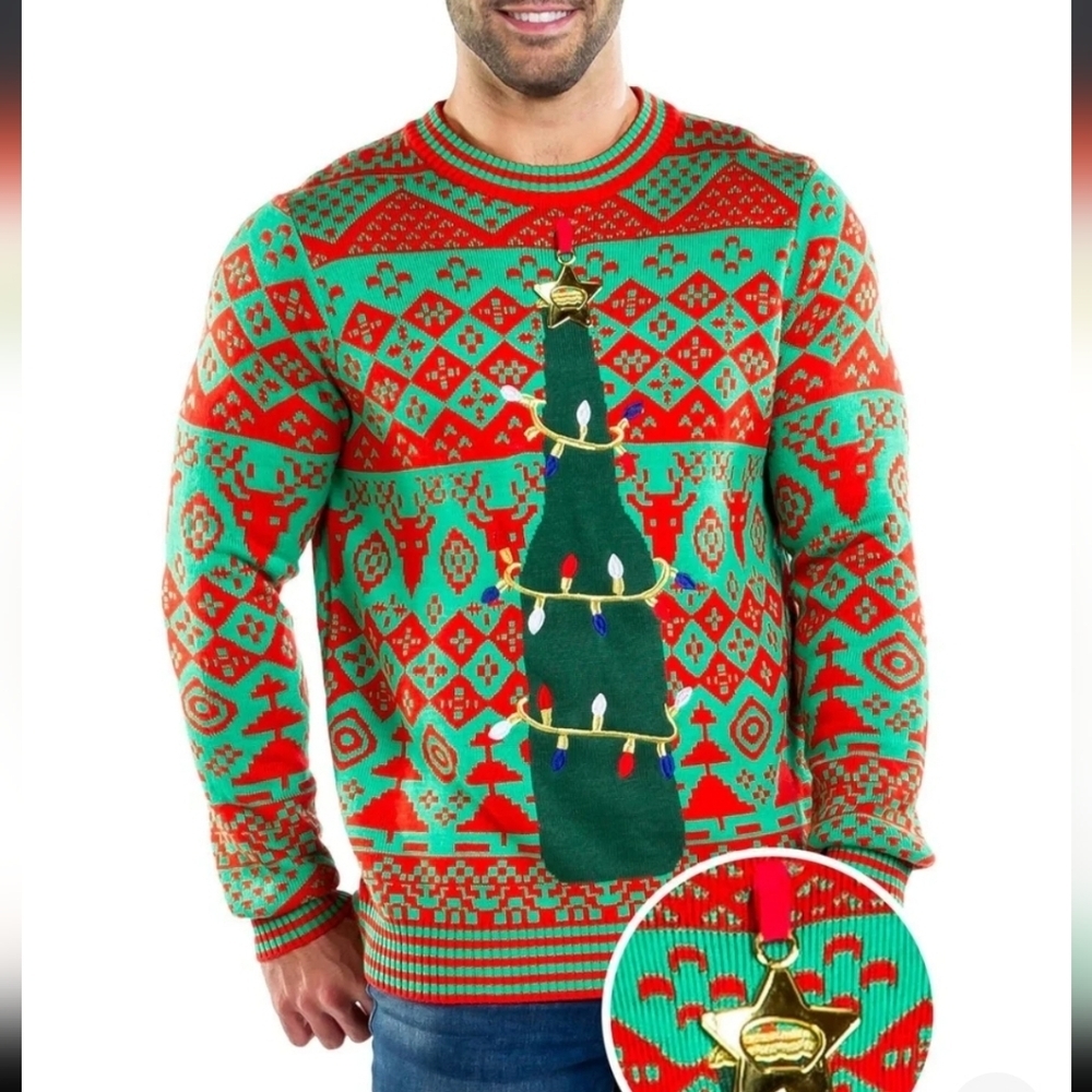 Tipsy Elves, Men's Bottle Opener Ugly Christmas Sweater, Green/Red, Size L
